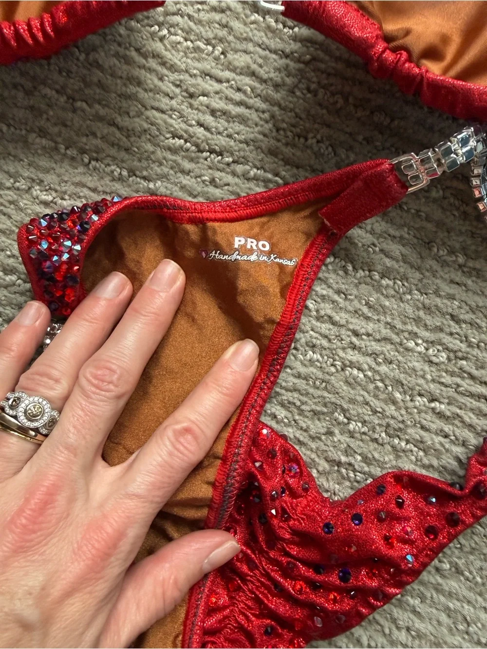 NPC Red competition Bikini Set with Crystal Accents - Picture 3 of 5